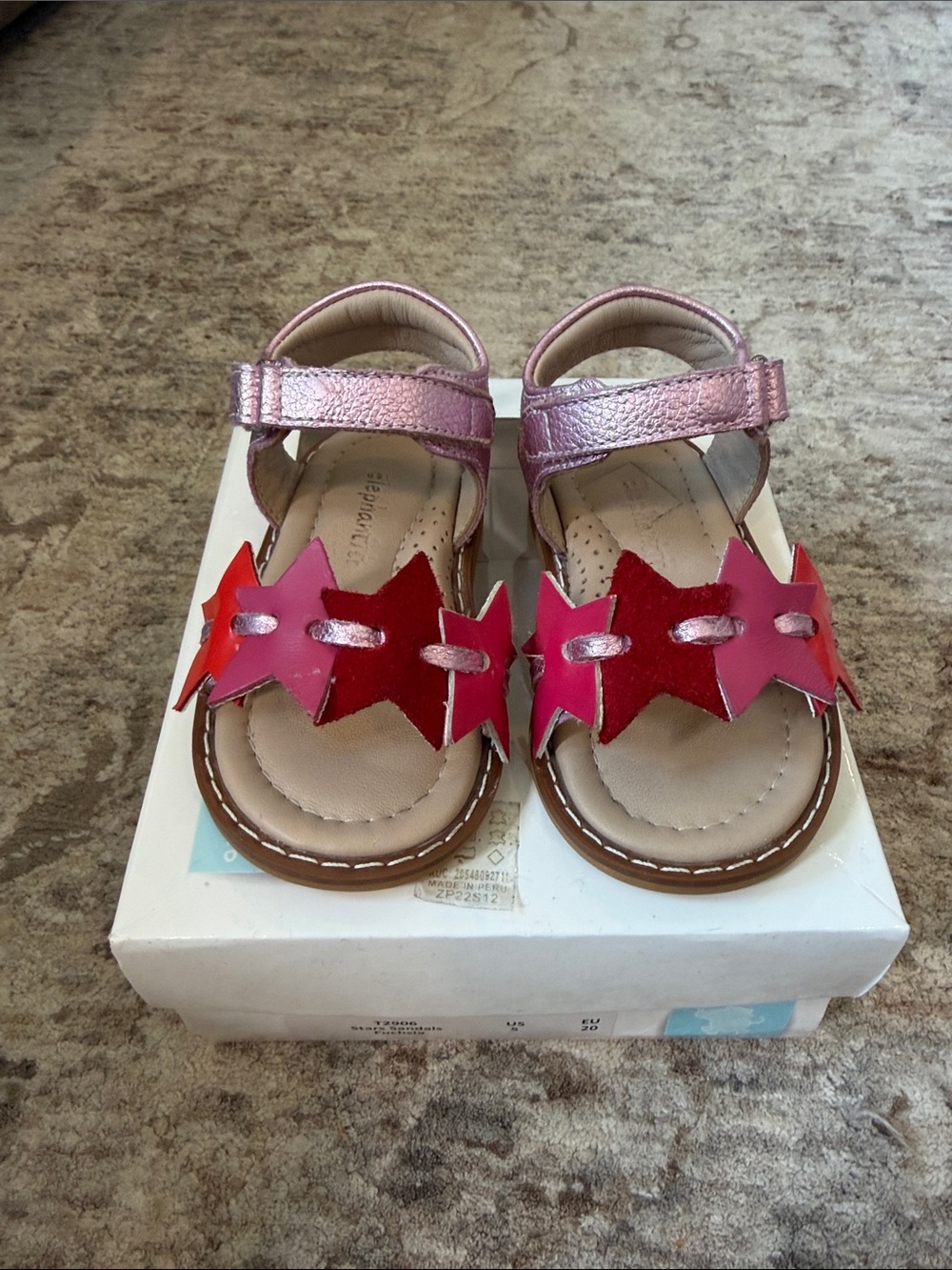 Elephantito Girls Metallic Pink Sandals with Red Stars